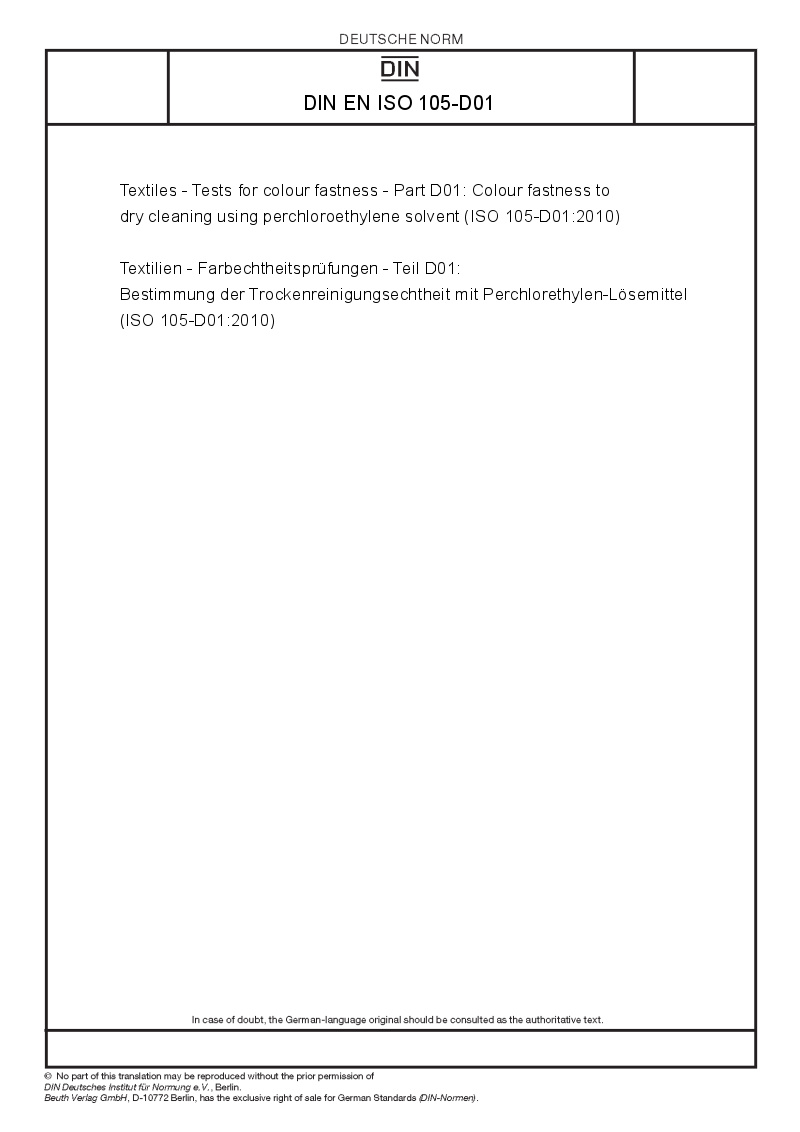 Din En Iso 105 D01 European Standards