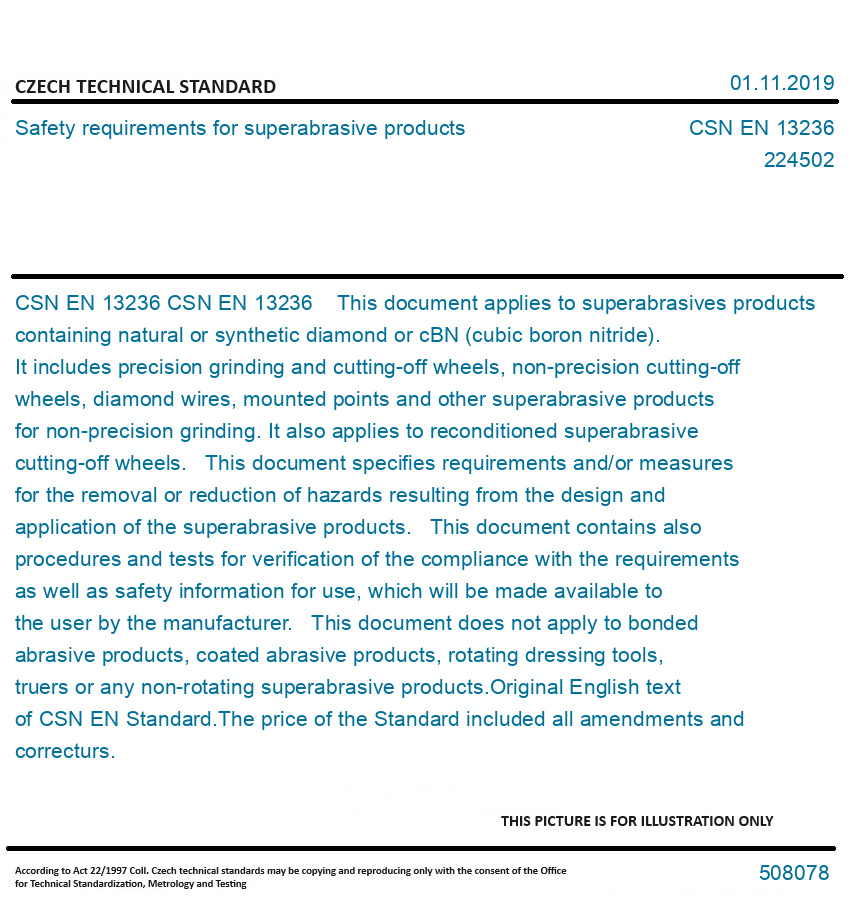 CSN EN 13236 - Safety requirements for superabrasive products