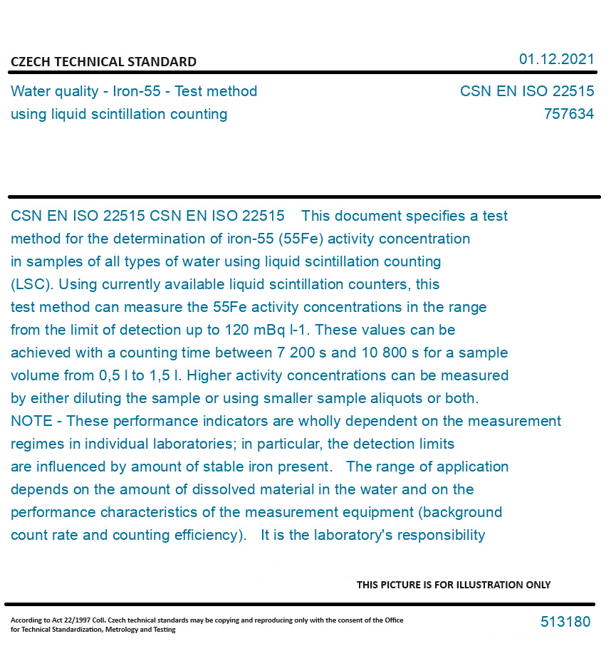 CSN EN ISO 22515 Water quality Iron55 Test method using liquid
