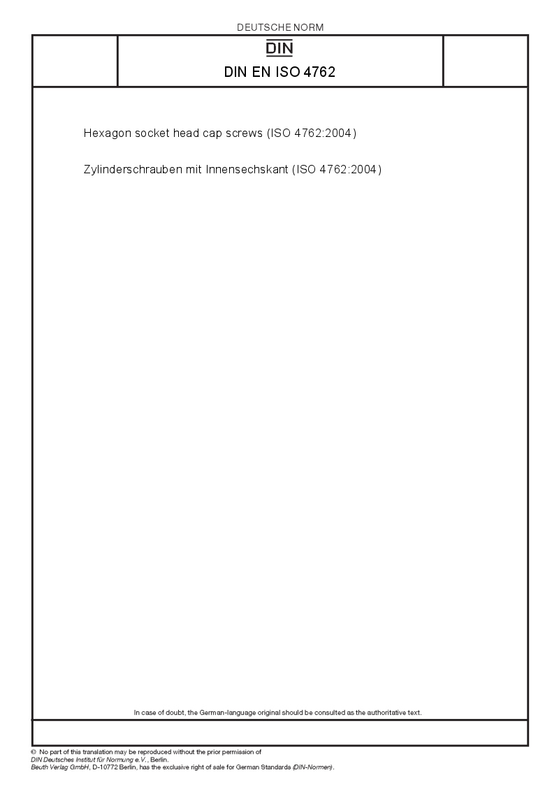 DIN EN ISO 4762 European Standards
