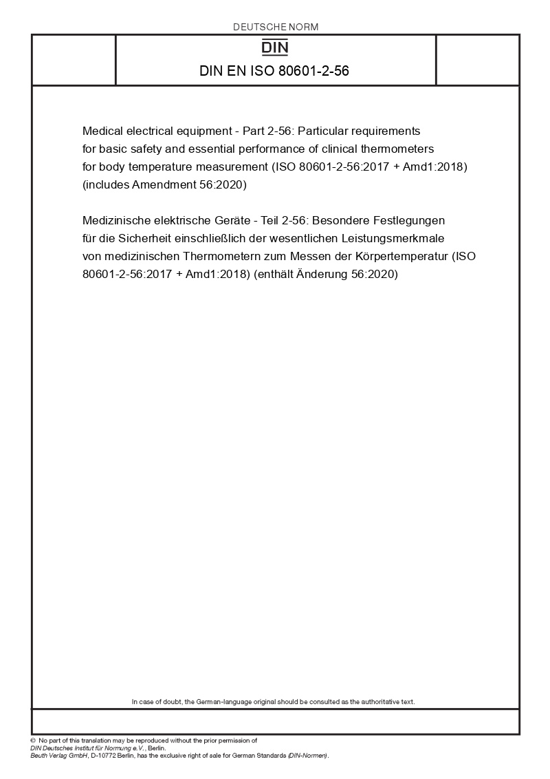Din En Iso 80601 2 56 Medical Electrical Equipment Part 2 56 Particular Requirements For Basic Safety And Essential Performance Of Clinical