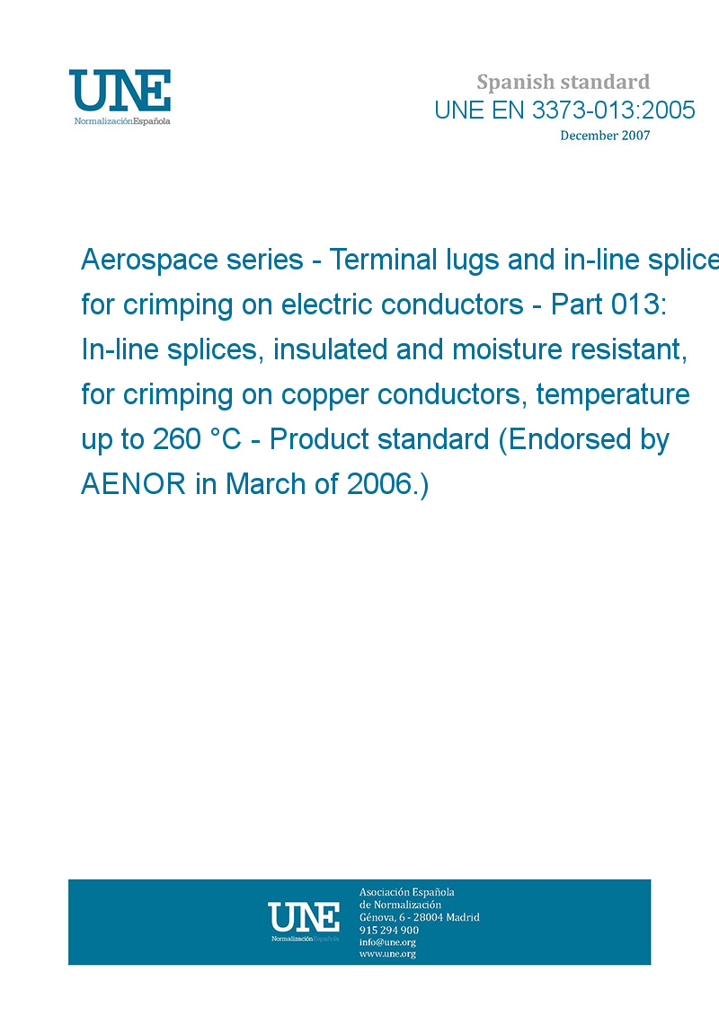 UNE EN 33730132005 Aerospace series Terminal lugs and inline