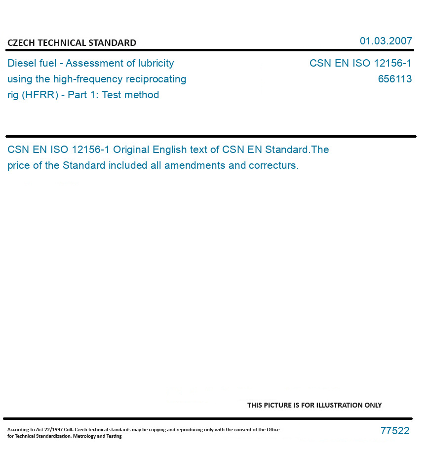 CSN EN ISO 12156-1 - Diesel fuel - Assessment of lubricity using the ...
