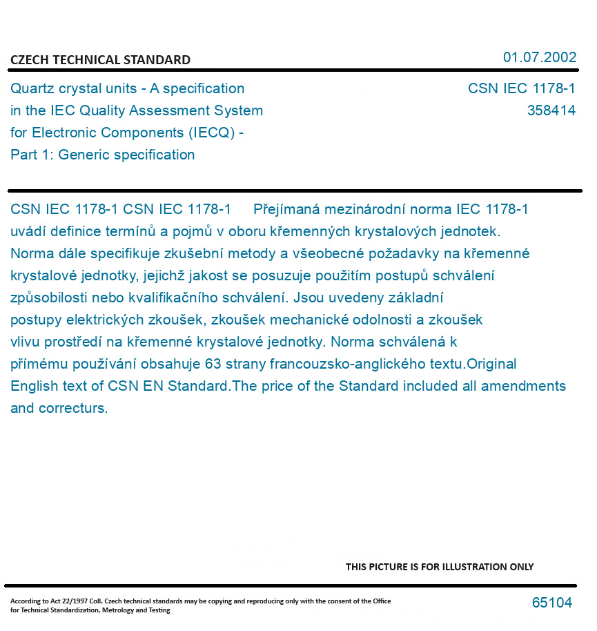 CSN IEC 11781 Quartz crystal units A specification in the IEC