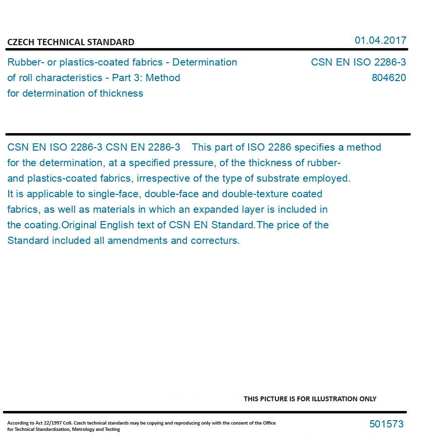 CSN EN ISO 2286 3 Rubber Or Plastics coated Fabrics Determination CSN EN ISO 2286 3 Rubber Or Plastics coated Fabrics Determination