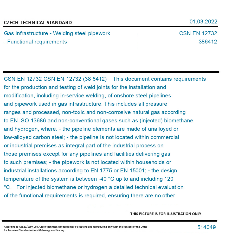 CSN EN 12732 Gas infrastructure Welding steel pipework Functional requirements