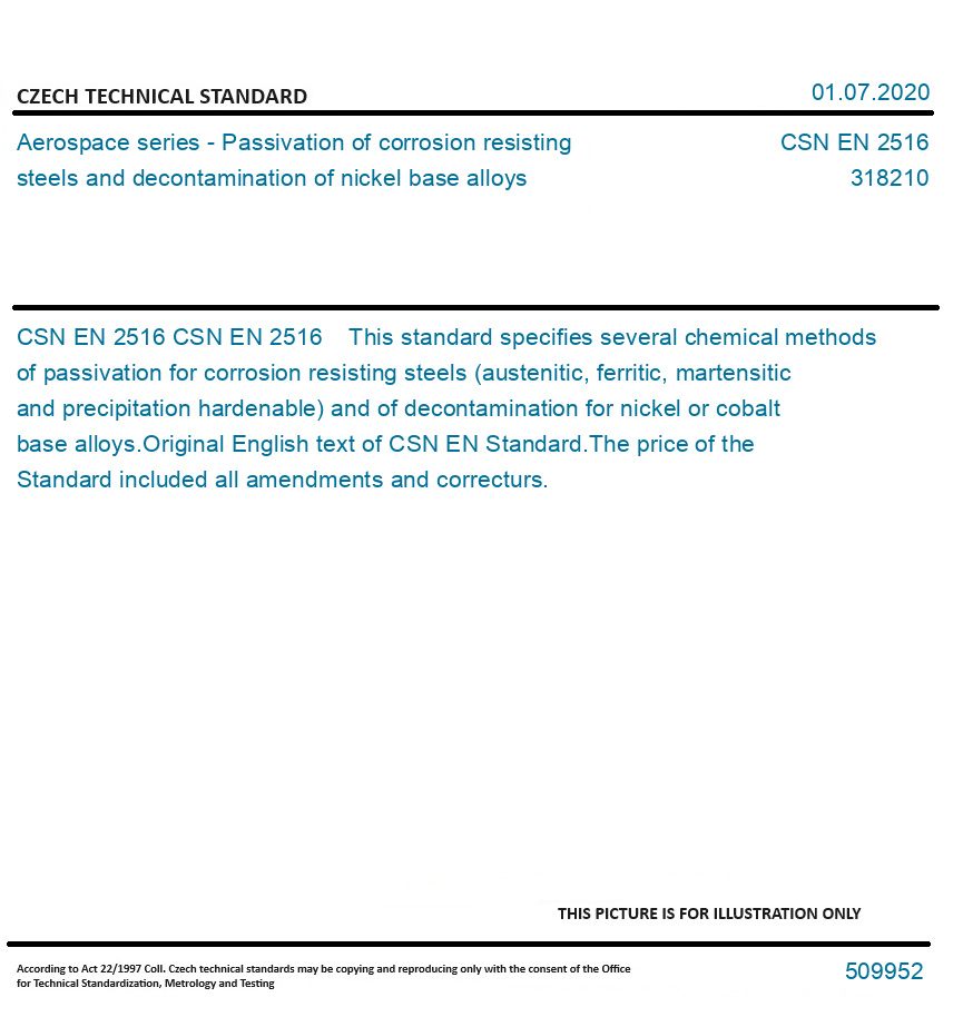 CSN EN 2516 Aerospace series Passivation of corrosion resisting