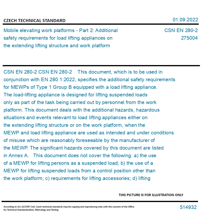 CSN EN 2802 Mobile elevating work platforms Part 2 Additional