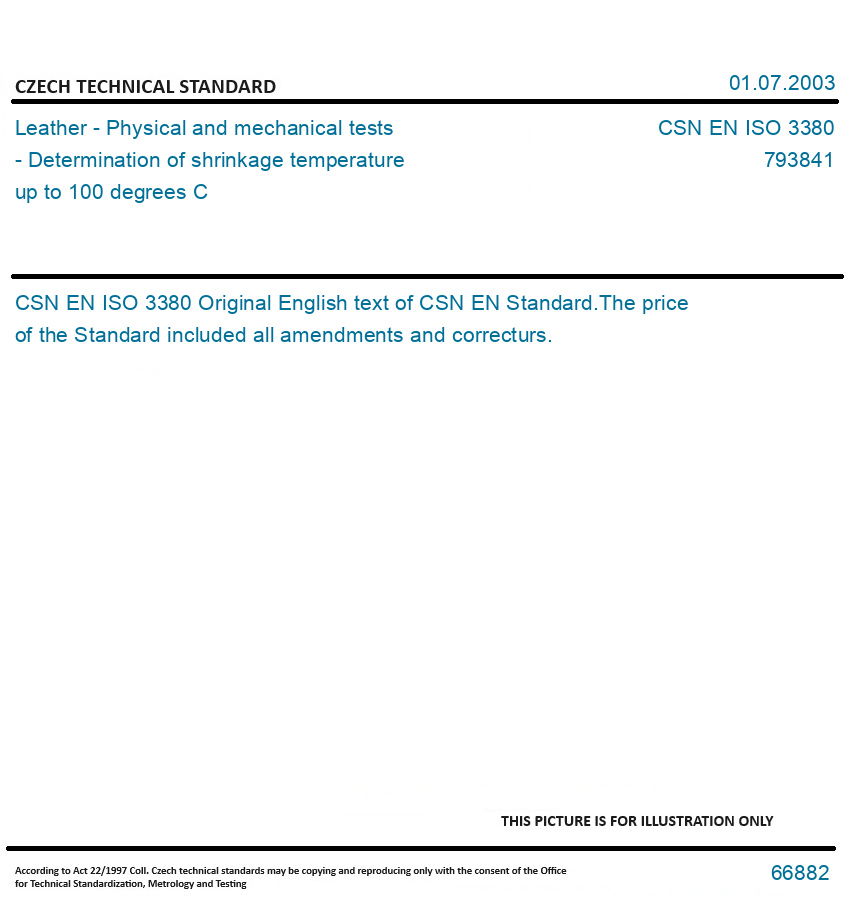 CSN EN ISO 3380 Leather Physical and mechanical tests